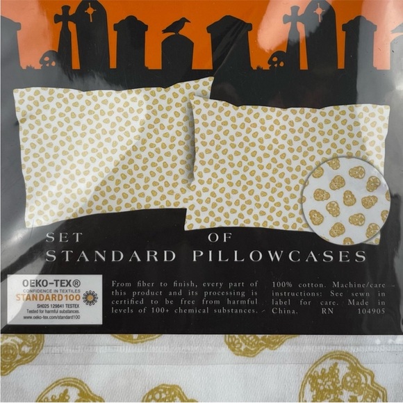 Skull & Bones Pillowcase Set Standard Size NWT White Gold - Picture 2 of 5
